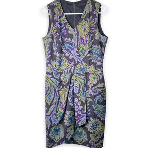 Etro Wool Paisley & Floral V-Neck Sleeveless Sheath Dress